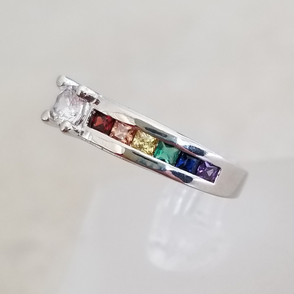 Bezel Set Sterling Rainbow Ring - image 3